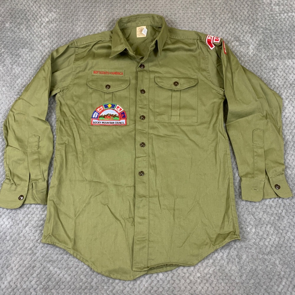 Vintage BSA Boy Scouts Shirt Mens 15 Rocky Mountain Council Pueblo CO Troop 9